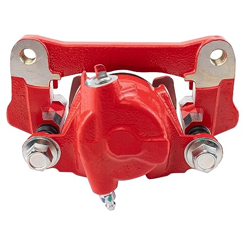 Image of TRQ Rear Left Brake Caliper w /Bracket Performance Red Drivers Side