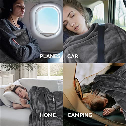 Macevia Travel Blanket Pillow Soft 2 In 1 Blanket For Airplane Pillow In Soft Bag Pillowcase Traveling Essentials Lightweight Comfort Blanket For Train Car Camping With Luggage Backpack Strap - Gray #TOP4