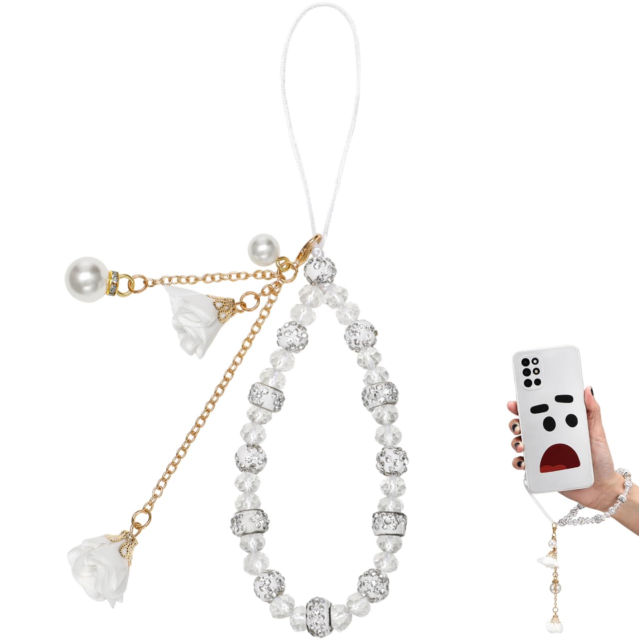 Correas de teléfono celular anticaída con colgante de flor para el bolsillo 8