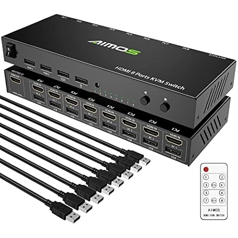 HDMI KVM Switch, 8 in 1 Out USB 2.0 HDMI KVM Switcher Box Support 4K@30Hz for 8 PC Share Keyboard and Mouse, Compatible with Windows/Linux/Mac System etc Cover