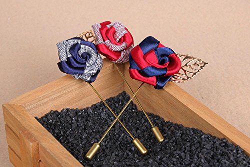 Flairs New York Gentleman's Essentials Premium Handmade Flower Lapel Pins (Pack Of 1 Pin, Crimson Red/Blue [Gold Leaf]) #TOP3