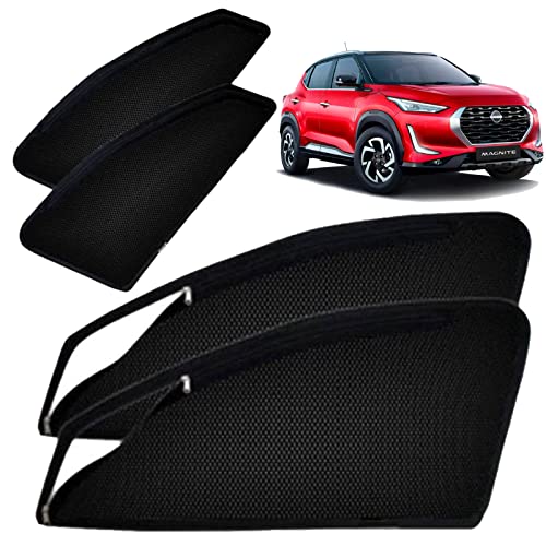 Image of Autofact Magnetic Car Sunshades Compatible with Nissan Magnite (Set of 4) - Easy Installation, UV Protection, Keeps Car Cool (Front 2 with Zippers for Easy Access, Rear 2 Without Zippers)