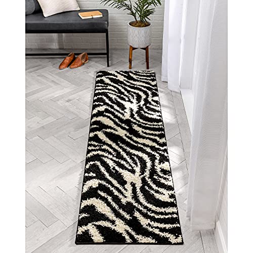 Well Woven Madison Shag Safari Zebra Black Animal Print Area Rug 2'3" X 7'3" Runner #TOP6