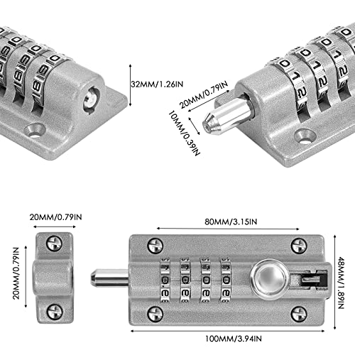 Combination Bolt, Combination Door Lock, Combination Locking Bolt, Tamper Proof Slide Bolt, High Security Gate Door Bolt Lock, 4-wheel Heavy Duty Sliding Lockable Padbolt Door Latch for Loft Hatch