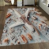 FEIPUHOME Art Area Rugs 8x10 Industrial Style Throw Rug Airplane Detail Design Thin Carpets for Bedroom Living Room Undertable Playroom Decor Washable Non Slip