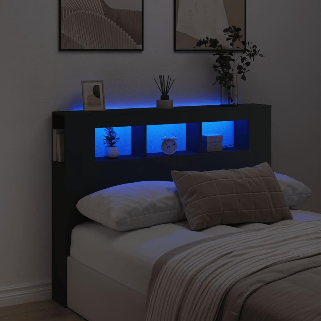 Hovothy Cabecero de cama LED cabecero moderno con luces LED RGB equipado con excelente soporte de muebles para dormitorio diseño elegante negro 140 x 18,5 x 103,5 cm