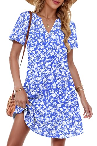 Image of MOLERANI Womens Summer V Neck Short Sleeve Dresses Floral Blue L