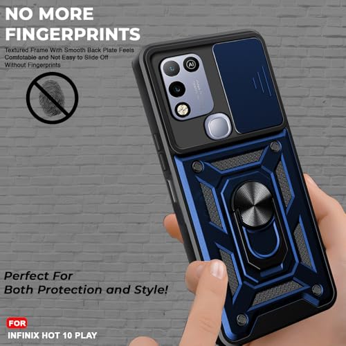 Image of AESTMO Tough Armor Infinix hot 10 Play Bumper Back Case Cover | Ring Holder & Sliding Camera Shield Cover | 360 Degree Protection Back Case Cover for Infinix hot 10 Play (Blue)