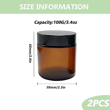 2PCS 120ML 4 oz Large Capacity Empty Refillable Brown Glass Face Cream Storage Packing Jar Pot Bottle With Black Cap For Cosmetic Make Up Sample Lip Balm Lotion Food Container