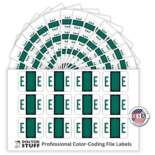 Doctor Stuff - File Folder Labels, Alphabet Letter E Stickers, Compatible with Smead BCCR/BCCS - TPAM Series Alpha Stickers Green, 1" x 1-1/4", 120 Labels per Package