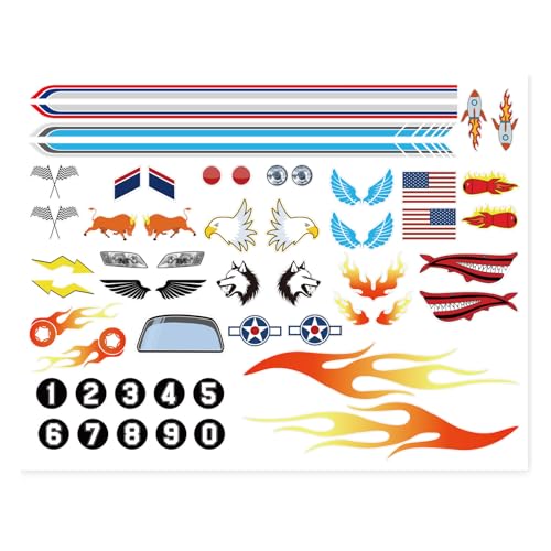 OCQOTAT 3 Pcs Derby Car Sticker Set-Racing Numbers Flags Lights Stripes & Flame Decals - Peel & Stick Car Stickers for Derby Cars Cool Decorations&Accessories for Your Vehicle