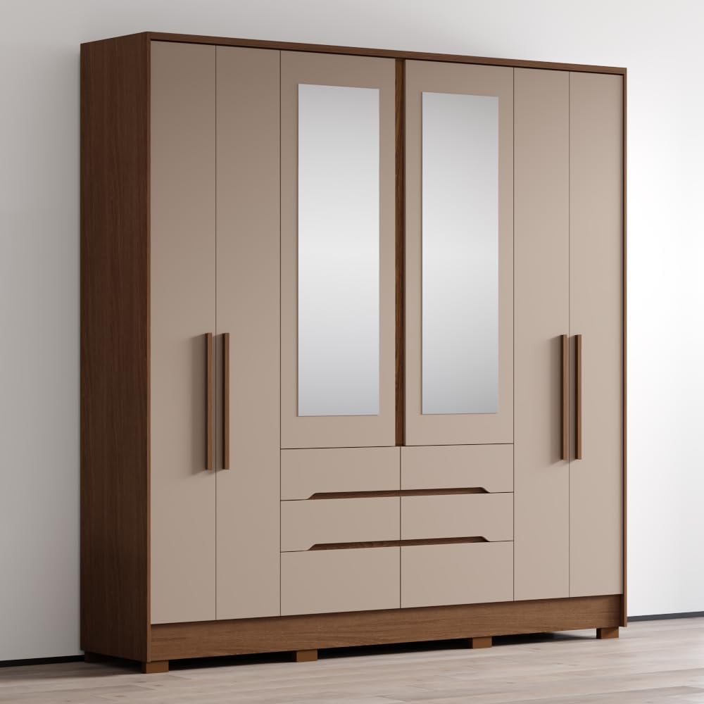 Meble Furniture San Francisco Wardrobe — Contemporary Design — 87.4" H x 85" W x 19" D — Oak/Fendi