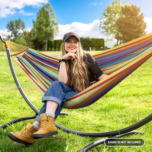 Image of SUNCREAT Hammocks Heavy Duty Double Hammock with Spreader Bar, Rainbow