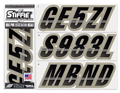 Image of STIFFIE Techtron Black /Pewter 3 inch Boat & PWC Registration Decals • Numbers Letters Stickers