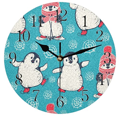 Horloge murale silencieuse sans tic-tac TropicalLife motif pingouins pour chambre