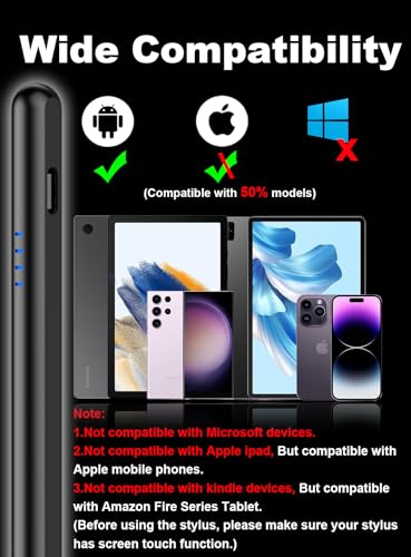 Stylus Pen for Android, A11+/A9+ Pencil Power-Display Android Tablet Pen 4 POM Tip Rechargeable Stylus Pen for iPhone 17-6, Samsung Tab A11/A9, Switch, Other Smartphone and Tablet Devices (Black) - Image 2