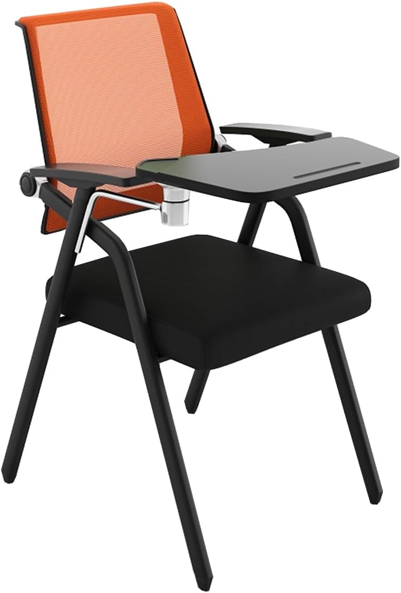 Stackable Conference Room Chairs with Lumbar Support Folding Office Chair Foldable Desk Chair Mesh Back and Arms for Meeting Guest Reception Home Office Training Room Chair for Home Office Orange
