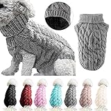 Hunde-Rollkragen-Strickpullover, Mantel, Winterwärmer, dicker Pullover, für kleine, mittelgroße und große Hunde, Welpen, Katzen, Größe L, Grau