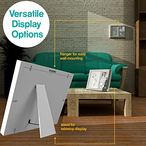1Dino Premium Baby Handprint And Footprint Kit - 11.6” X 9.3" White/Grey Wood Baby Picture Frame - Includes 2X Air-Dry Clay Pack For Baby Hand And Footprints - Baby Registry, Baby Shower Gifts #TOP4