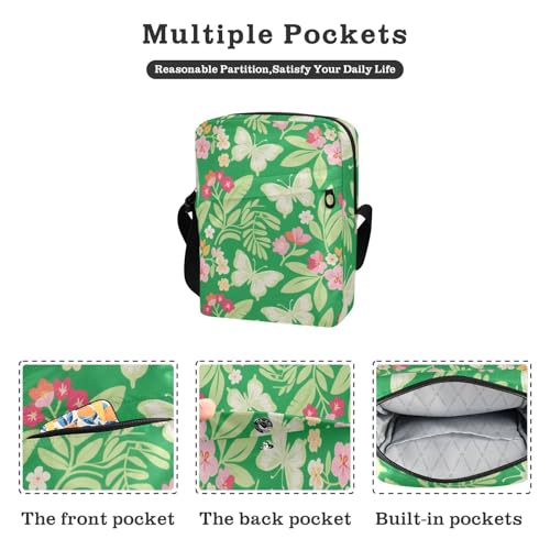 KLL Bright Green Pink Flower Butterfly small messenger bag for men Vegan Leather mens crossbody bag Travel Woman Shoulder Handbags2