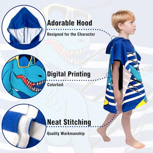 Image of growell Hooded Kids Beach Towels - Toddler Bath Towel Girls Boys Swim Cover-ups for Ages 1 to 6 Kids Pool Towels Quick Dry Lightweight Soft Microfiber Poncho Towel 24x23 (Dinosaur Navy)