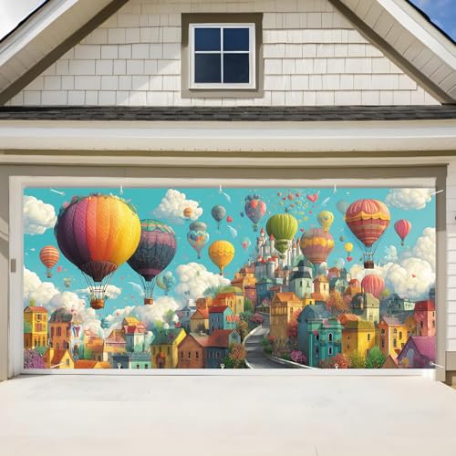 Hot Air Balloon Fantasy Garage Door Banner 7x16FT, Colorful Balloon