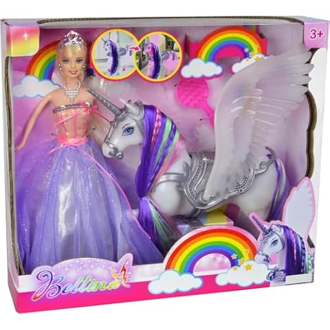 Yellow River Color Changing Unicorn & Princess Doll, Color Change on Whole Unicorn Under Sunshine, 12'' Doll and 11'' Unicorn Toys & Gifts with Removable Saddle & Wings for Girls Cover