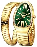 MASTOP Snake Face Watch for Women Snake Shape Face Women Watches Ladies Watches Waterproof Steel Dainty Dress Female Wrist Watches Relogio Feminino (T Gold Green)
