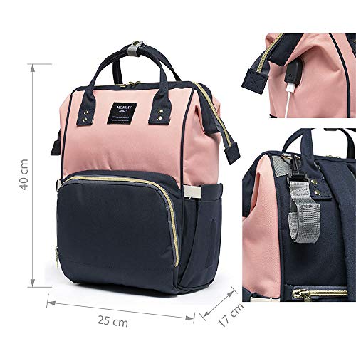 Mochila Bolsa Maternidade Mommy Bag Original Rosa Com Azul Moda Classic Baby Com USB, Trocador e Por