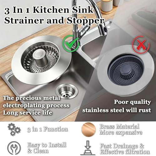 BAOLSLS 3 in 1 Kitchen Sink Stopper, Pop Up Kitchen Sink Drain Strainer by BAOLSLS - Used condition - Image 6