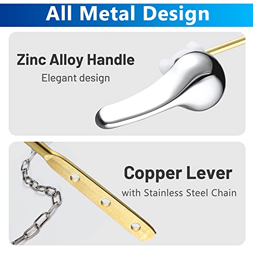 Toilet Handle Replacement Kit - Front Mount Copper Toilet Tank Flush Trip Lever Brass Flusher Arm All Metal Toilet Repair Part W/Zinc Alloy Handle Stainless Steel Flapper Chain For Kohler, Toto #TOP2
