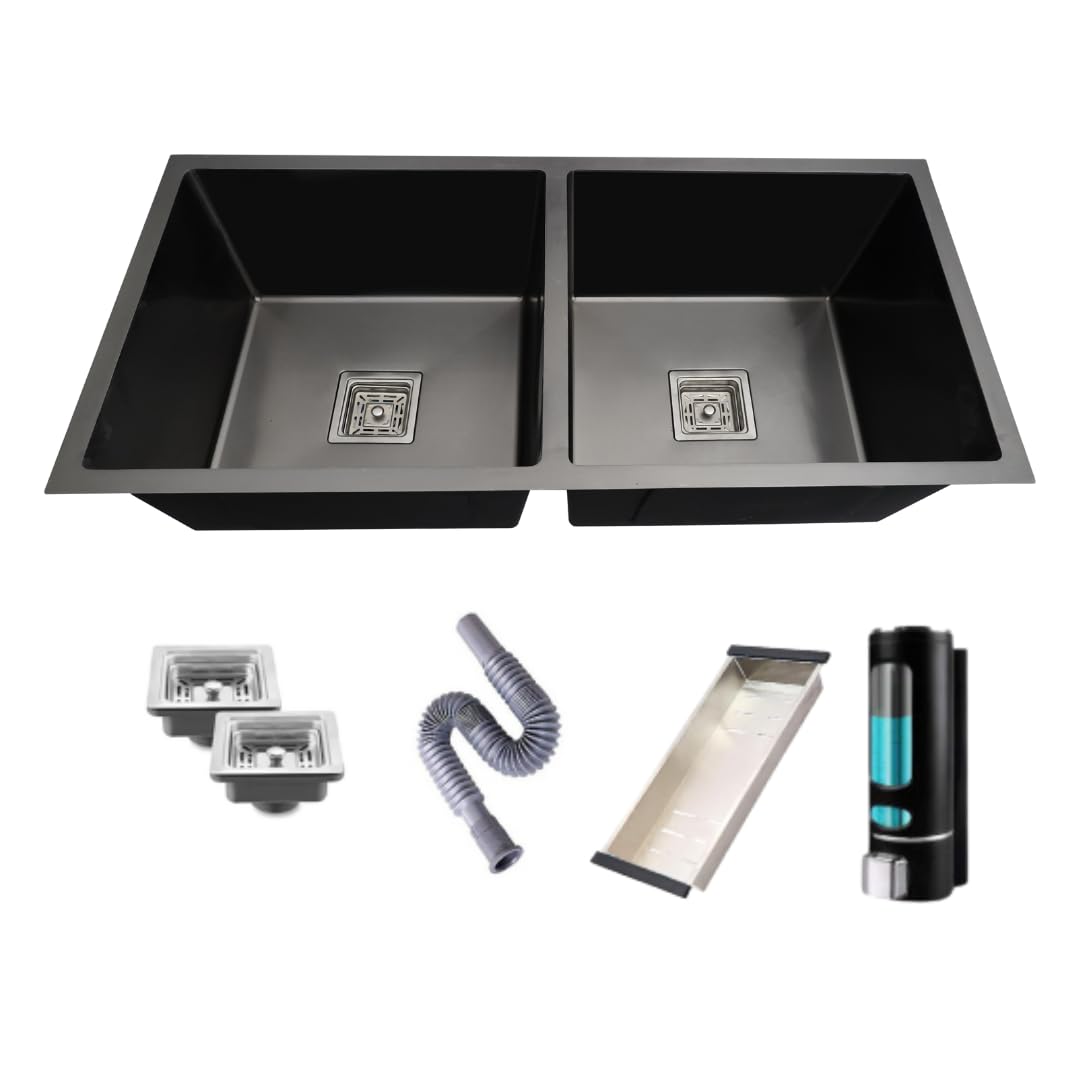 BOWLS & MORE Premium 37" x 18" x 10" Handmade Kitchen Sink with Tray Basket & Soap Dispenser | 304 Grade Stainless Steel Matt Finish (Black) (B0D1CV3XVZ) Amazon Price History, Amazon Price Tracker
