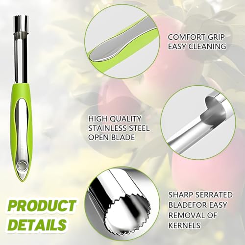 Miniatura 3 de Vaciador De Manzana, Descorazonador De Manzanas,Corazones Manzana Con Mango, Hoja Dentada De Acero Inoxidable, Saca Corazon Manzana, Apto Para Hogar Y Cocina Verde