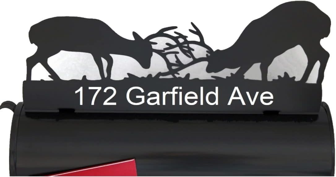 Farm and Ranch Metal Mailbox Topper (CUSTOMIZED Fighting Deer, Semi-Gloss Black)