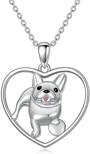 YFN Collar de plata de ley con pastor alemán, labrador retriever y bulldog francés, regalos para mujeres y dueños de bulldog
