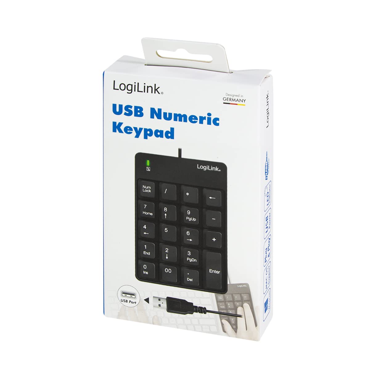 LogiLink ID0184 Teclado numérico Adicional con USB con indicador LED de Actividad, Color Negro