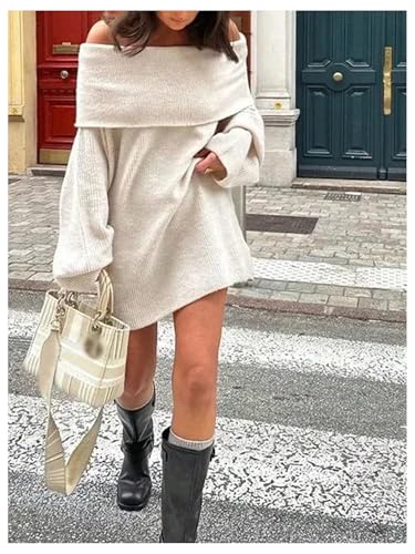 SOLY HUX Women's Off The Shoulder Sweater Dress Long Sleeve Knit Loose Mini Dresses3