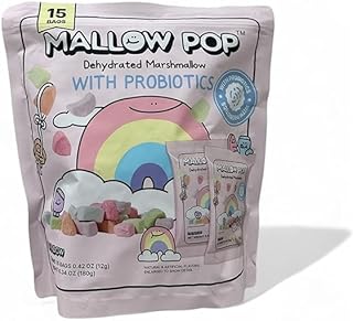 Mallow Pop - Dehydrated Marshmallow Snacks with Probiotics, Crispy Crunchy Treats for Kids Adults, Healthy Alternative to Regular Candy, 15 Individual Bags 6.34 oz