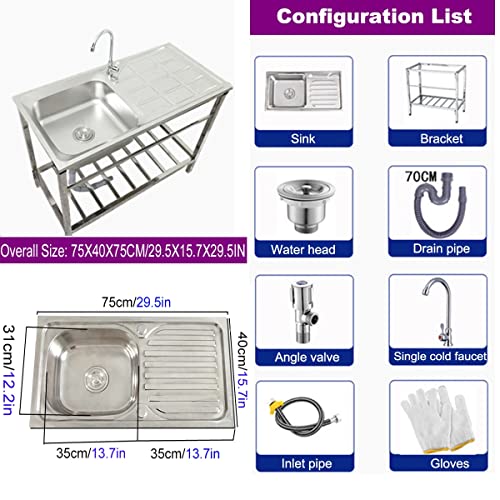 Melpis Steel Kitchen Sink, Utility Sink Laundry Tub With Faucet, Freestanding Single Bowl Kitchen Sinks 29.5 X15.7 X 29.5 In Commercial Sink For Workstation, Outdoor Kitchen, Or Bar Sinks #TOP3
