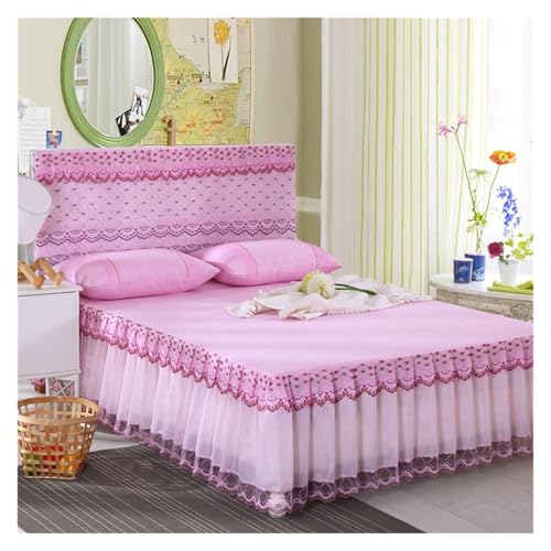 Falda de cama de encaje de lujo y cenefa chic morada transpirable para cama matrimonial 2