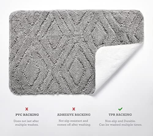 Penguin Home Microfiber Plush Soft Bath Mat Set of 2|Diamond - Grey||Rectangle and U Shaped Contour|Absorbent Washable Toilet Rug Bathroom Mat Sets 2 Piece Non Slip Latex Backing|50x80&50x40cm|