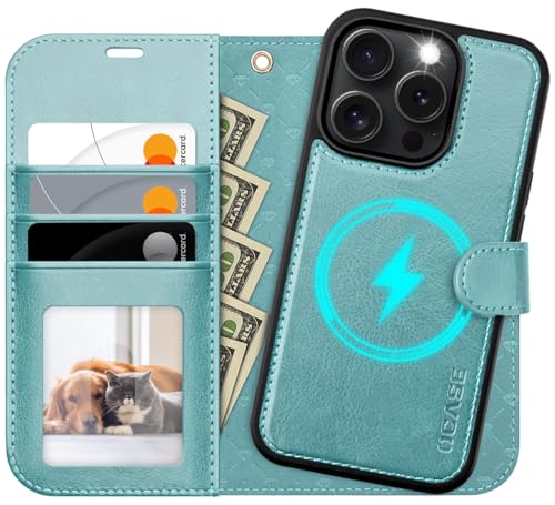 OCASE for iPhone 16 Pro Case, Detachable 2 in 1 PU Leather Wallet Case with RFID Blocking, Wireless Charging, Card Holders, Kickstand, Shockproof Removable Phone Cover, Ice Blue