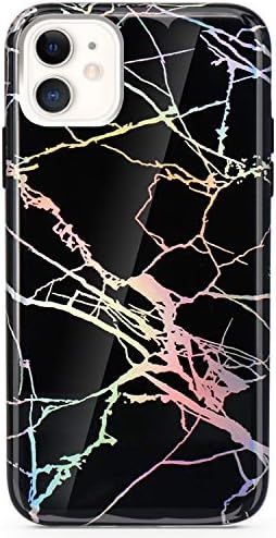 JIAXIUFEN Compatible with iPhone 11 Case Shiny Holographic Marble Slim Shockproof Flexible Bumper TPU Soft Case Rubber Silicone Cover Phone Case for iPhone 11 2019 6.1 inch - Silver