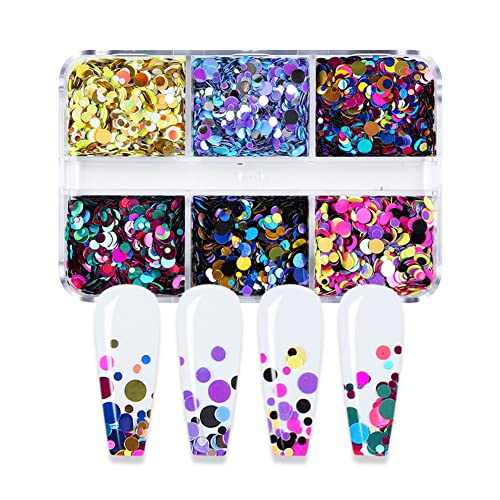 Mesiyun Nail Art 3D Round Sequin Holographic Glitter Nail Colorful