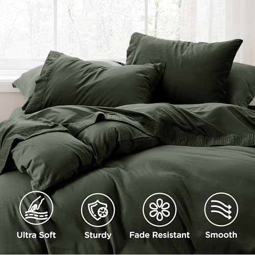 Image of Bedsure Full Size Bed Sheets - 4 Pieces Soft Full Sheet Set - Breathable & Cooling - Hotel Luxury - Easy Care Polyester Microfiber Bedding for Women, Men, Olive Green