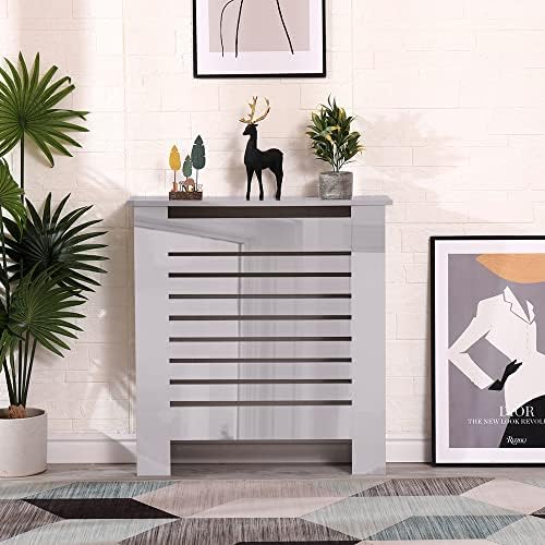HMD High Gloss Black/White Grey Radiator Cover Decorative Cabinet Horizontal Slat 4 Size for Office Living Room Bedroom Hallway (high gloss black, W78xD19xH82cm)