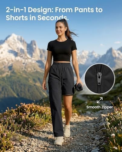 Womens Convertible Hiking Pants Zip Off,Waterproof Hiking Pants Women Lightweight Quick Dry for Camping Outdoor (Blue,X-Large) - 3