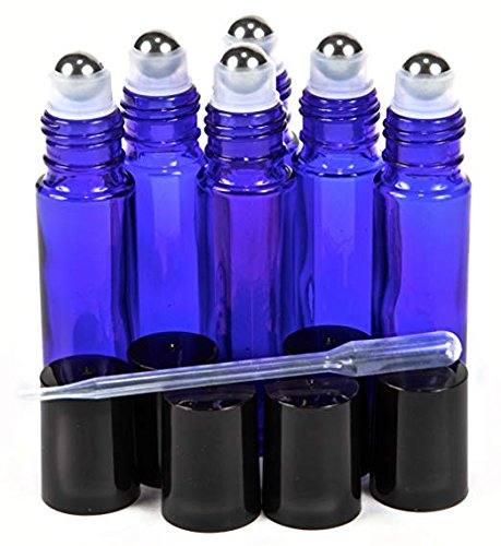 Onwon 6 Pcs Glass Stainless Steel Roller Bottles Cobalt Blue Dropper Included Re-Usable 10Ml Roll-Ons Perfect For Essential Oils, Perfume Oils, Or Other Liquids #TOP19