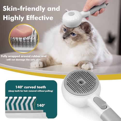 Dog Steam Brush with 2 Cleaning Modes, 3 In 1 Cat Steam Brush with Release Button and Tank, Anti-Static Cat Spray Comb for Effective Hair Removal, Rechargeable Steamy Dog Comb for Furry Pet
