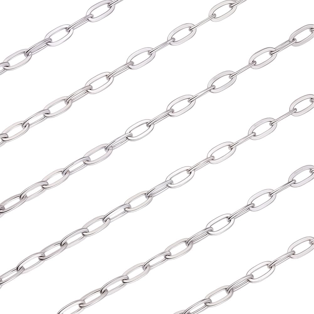 Beebeecraft 32.8 Feet Silver Paperclip Chain 2.5mm 304 Stainless Steel Metal Oval Cable Paper Clip Necklace Soldered Long Link Chains Roll for Jewelry Making Bracelet Earring DIY Craft Supplies